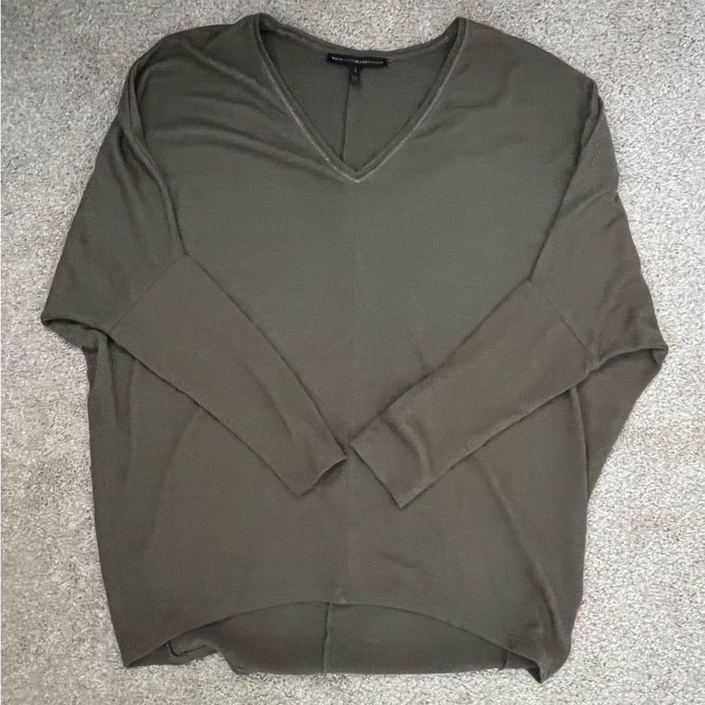 White House Black Market Olive Green V-Neck Sweater